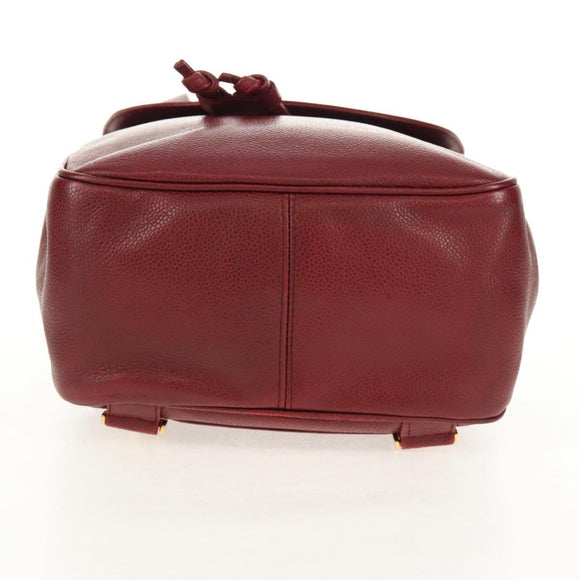 CHANEL Backpack Caviar Skin Red Gold CC Auth bs30593V