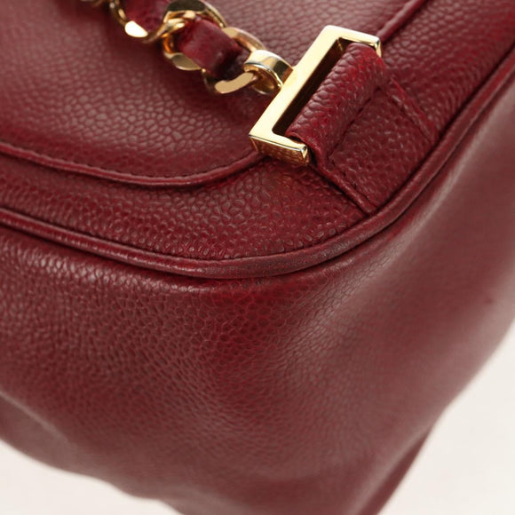CHANEL Backpack Caviar Skin Red Gold CC Auth bs30593V