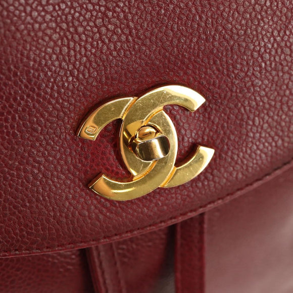 CHANEL Backpack Caviar Skin Red Gold CC Auth bs30593V