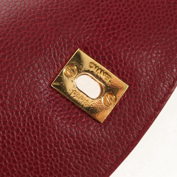 CHANEL Backpack Caviar Skin Red Gold CC Auth bs30593V