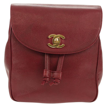 CHANEL Backpack Caviar Skin Red Gold CC Auth bs30593V - 0