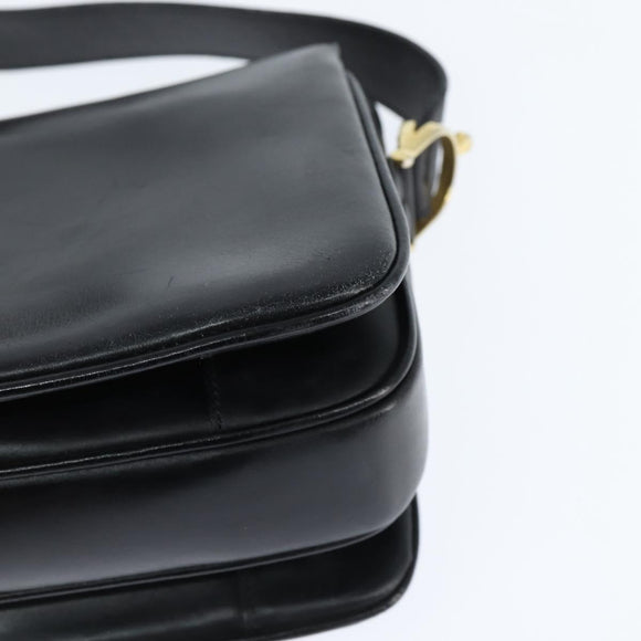 CELINE Horse Carriage Shoulder Bag Leather Black Gold Auth bs30594