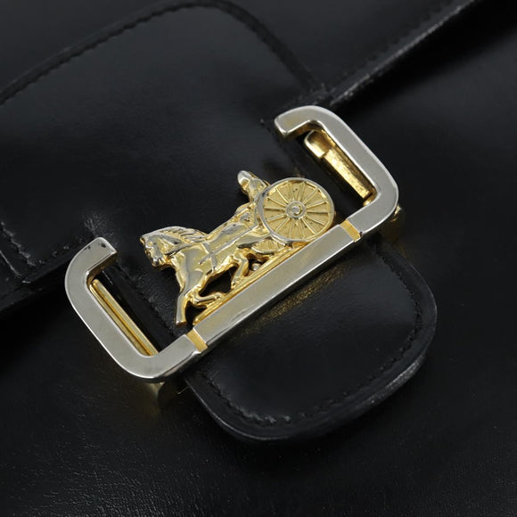 CELINE Horse Carriage Shoulder Bag Leather Black Gold Auth bs30594