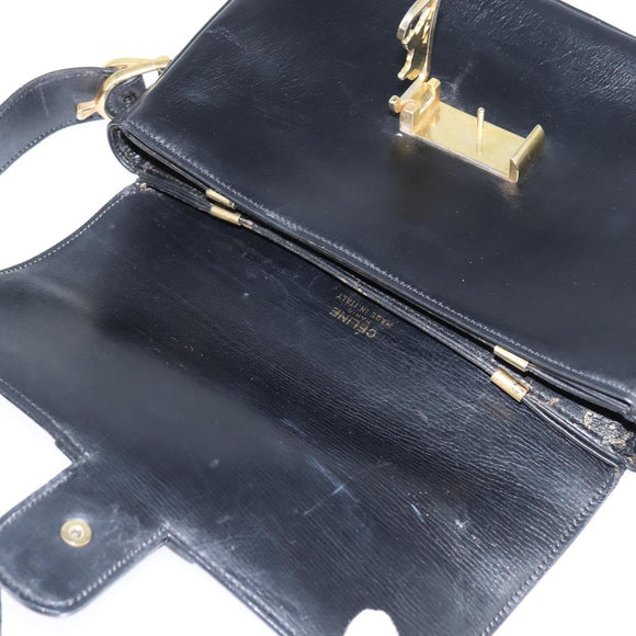 CELINE Horse Carriage Shoulder Bag Leather Black Gold Auth bs30594
