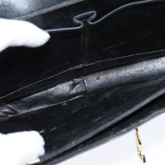 CELINE Horse Carriage Shoulder Bag Leather Black Gold Auth bs30594