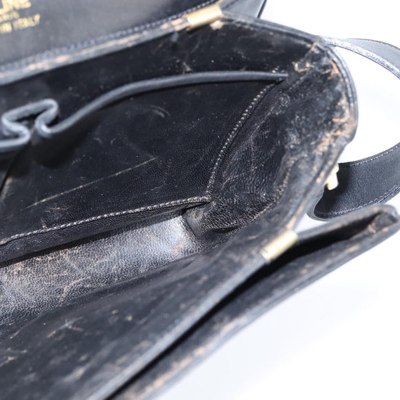 CELINE Horse Carriage Shoulder Bag Leather Black Gold Auth bs30594