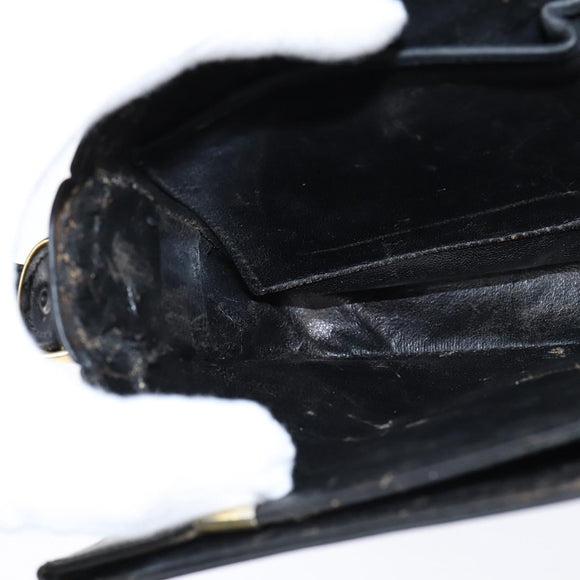 CELINE Horse Carriage Shoulder Bag Leather Black Gold Auth bs30594