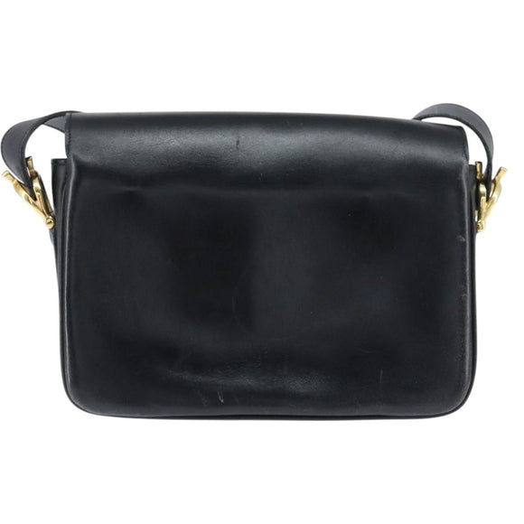 CELINE Horse Carriage Shoulder Bag Leather Black Gold Auth bs30594