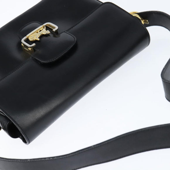 CELINE Horse Carriage Shoulder Bag Leather Black Gold Auth bs30594