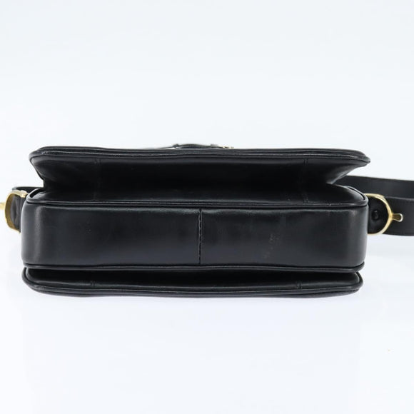 CELINE Horse Carriage Shoulder Bag Leather Black Gold Auth bs30594