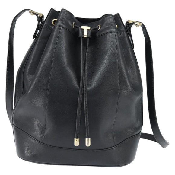 TIFFANY&Co. Shoulder Bag Leather Black Gold Auth bs30595