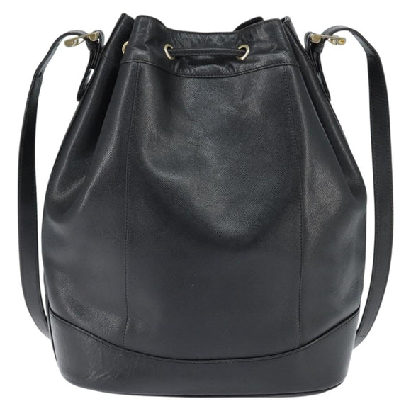 TIFFANY&Co. Shoulder Bag Leather Black Gold Auth bs30595