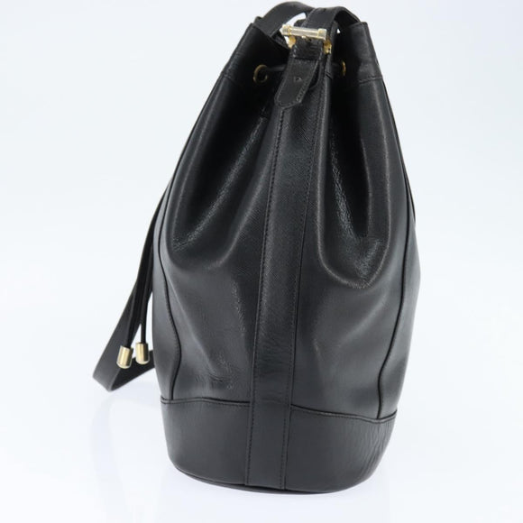 TIFFANY&Co. Shoulder Bag Leather Black Gold Auth bs30595