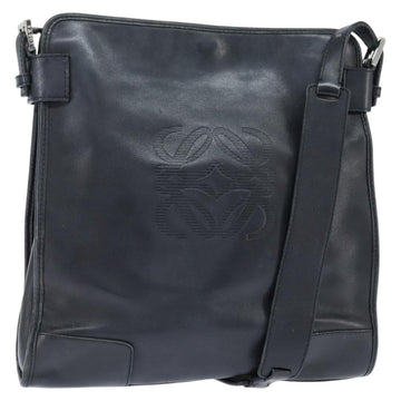 LOEWE Anagram Shoulder Bag Leather Black Silver Auth bs30598
