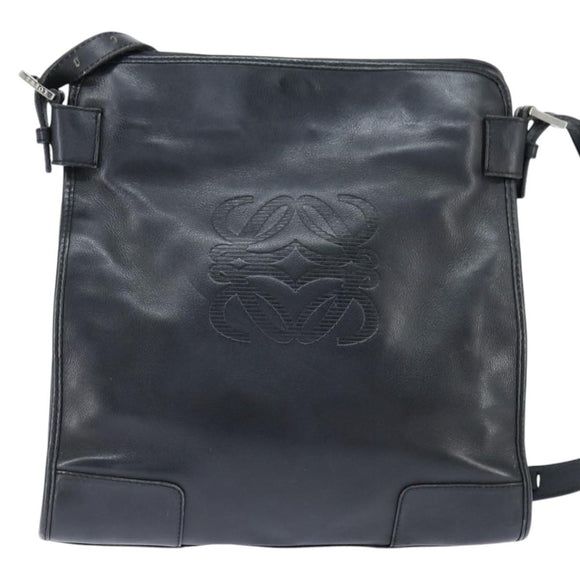 LOEWE Anagram Shoulder Bag Leather Black Silver Auth bs30598