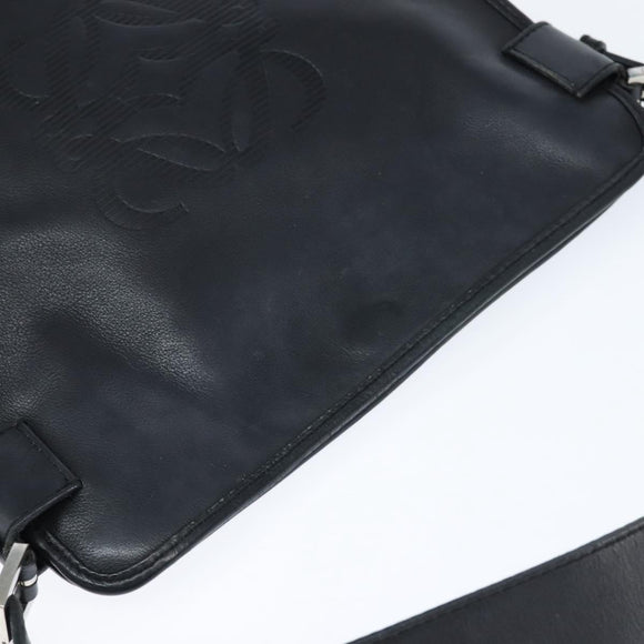 LOEWE Anagram Shoulder Bag Leather Black Silver Auth bs30598