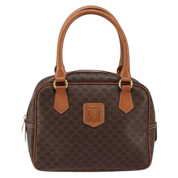 CELINE Macadam Canvas Hand Bag PVC Leather Brown Gold Auth bs30599