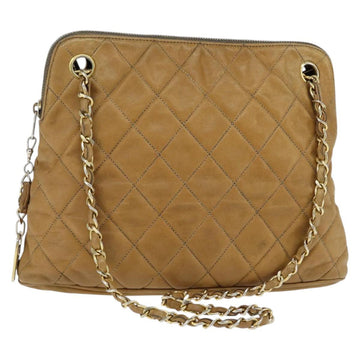 CHANEL Chain Shoulder Bag Lamb Skin Brown Gold CC Auth bs30600