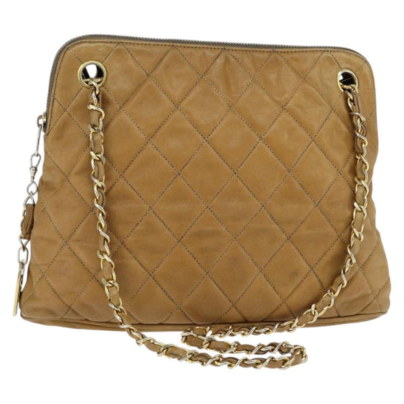 CHANEL Chain Shoulder Bag Lamb Skin Brown Gold CC Auth bs30600