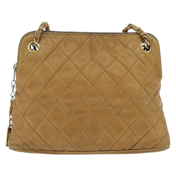 CHANEL Chain Shoulder Bag Lamb Skin Brown Gold CC Auth bs30600
