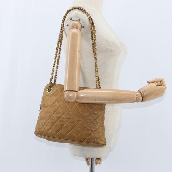 CHANEL Chain Shoulder Bag Lamb Skin Brown Gold CC Auth bs30600