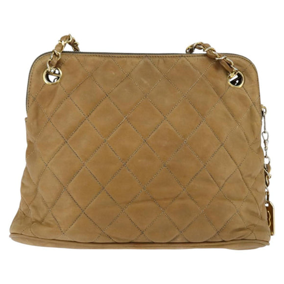 CHANEL Chain Shoulder Bag Lamb Skin Brown Gold CC Auth bs30600