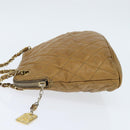CHANEL Chain Shoulder Bag Lamb Skin Brown Gold CC Auth bs30600-4