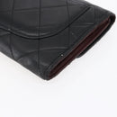 CHANEL Matelasse Long Wallet Lamb Skin Black Silver CC Auth bs30604-15