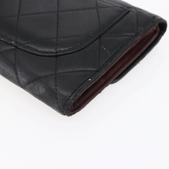 CHANEL Matelasse Long Wallet Lamb Skin Black Silver CC Auth bs30604