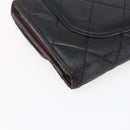 CHANEL Matelasse Long Wallet Lamb Skin Black Silver CC Auth bs30604-16