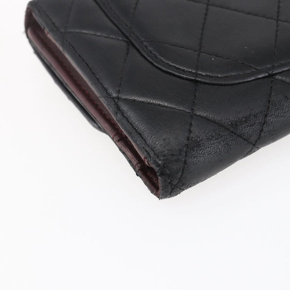 CHANEL Matelasse Long Wallet Lamb Skin Black Silver CC Auth bs30604