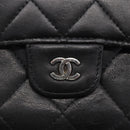 CHANEL Matelasse Long Wallet Lamb Skin Black Silver CC Auth bs30604-8
