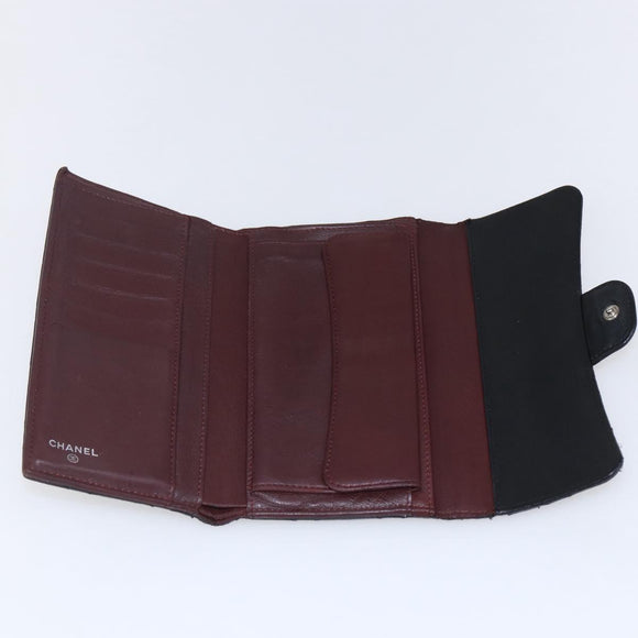 CHANEL Matelasse Long Wallet Lamb Skin Black Silver CC Auth bs30604