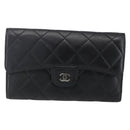 CHANEL Matelasse Long Wallet Lamb Skin Black Silver CC Auth bs30604-13