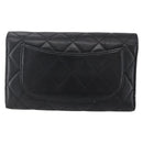 CHANEL Matelasse Long Wallet Lamb Skin Black Silver CC Auth bs30604-2