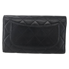 CHANEL Matelasse Long Wallet Lamb Skin Black Silver CC Auth bs30604 - 0