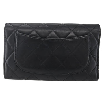 CHANEL Matelasse Long Wallet Lamb Skin Black Silver CC Auth bs30604 - 0