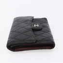 CHANEL Matelasse Long Wallet Lamb Skin Black Silver CC Auth bs30604-3