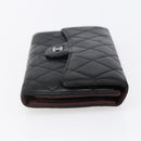 CHANEL Matelasse Long Wallet Lamb Skin Black Silver CC Auth bs30604-4