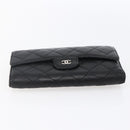CHANEL Matelasse Long Wallet Lamb Skin Black Silver CC Auth bs30604-6