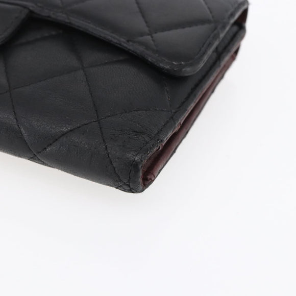 CHANEL Matelasse Long Wallet Lamb Skin Black Silver CC Auth bs30604