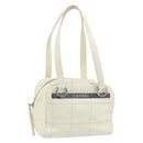 CHANEL Choco Bar Shoulder Bag Caviar Skin White Silver CC Auth bs30605-1