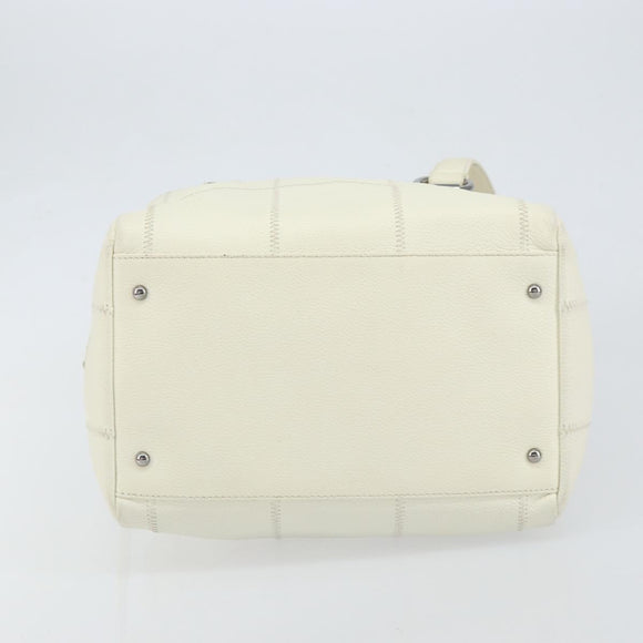 CHANEL Choco Bar Shoulder Bag Caviar Skin White Silver CC Auth bs30605