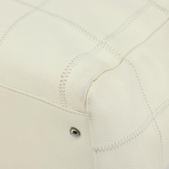 CHANEL Choco Bar Shoulder Bag Caviar Skin White Silver CC Auth bs30605