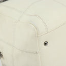 CHANEL Choco Bar Shoulder Bag Caviar Skin White Silver CC Auth bs30605-12