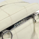 CHANEL Choco Bar Shoulder Bag Caviar Skin White Silver CC Auth bs30605-15