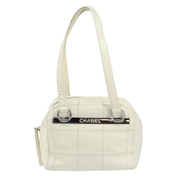 CHANEL Choco Bar Shoulder Bag Caviar Skin White Silver CC Auth bs30605 - 0