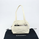 CHANEL Choco Bar Shoulder Bag Caviar Skin White Silver CC Auth bs30605-12