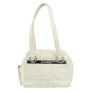 CHANEL Choco Bar Shoulder Bag Caviar Skin White Silver CC Auth bs30605-13