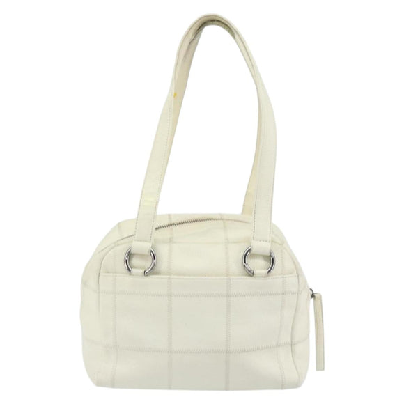 CHANEL Choco Bar Shoulder Bag Caviar Skin White Silver CC Auth bs30605